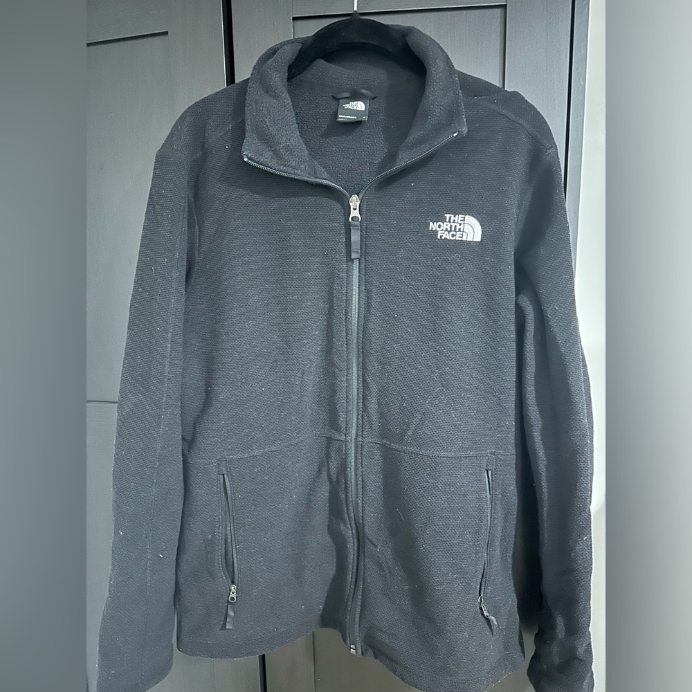 NORTH FACE FULL ZIP WAFFLE SWEATSHIRT MEN MEDIUM M BLACK USED PREOWNED
